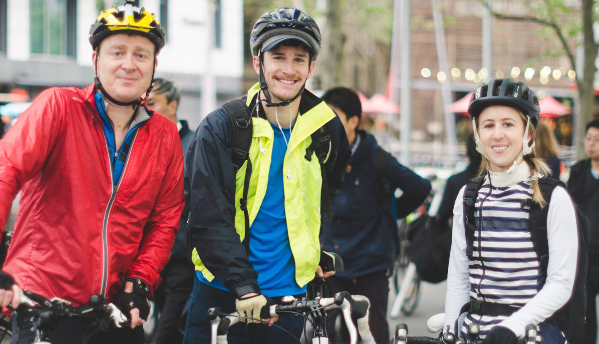 Happy bike riders on their commute
