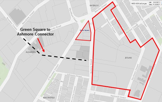 Map of Greens Square connector to Alexandria