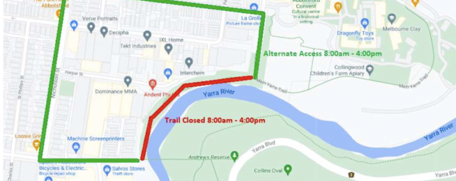 Main Yarra Trail closure at Gipps Street